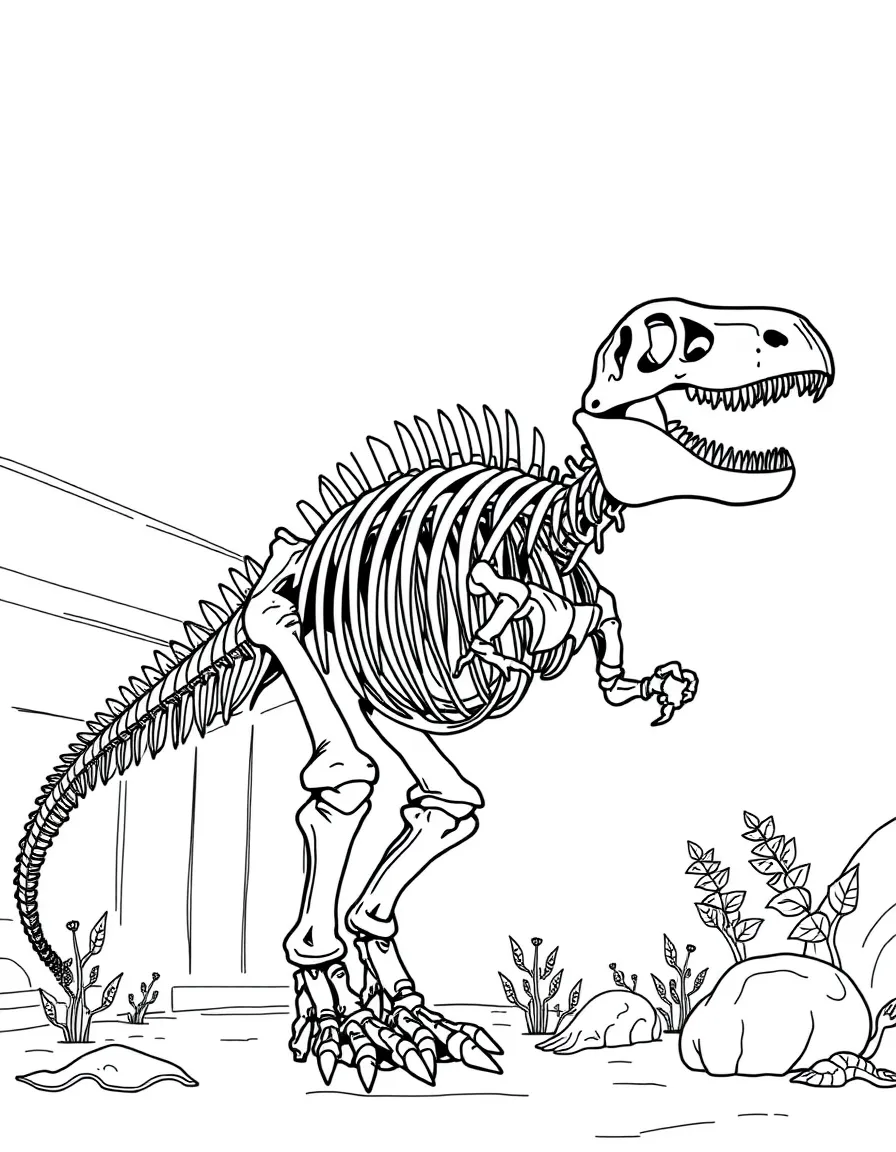 Dinosaur skeleton being assembled in a museum