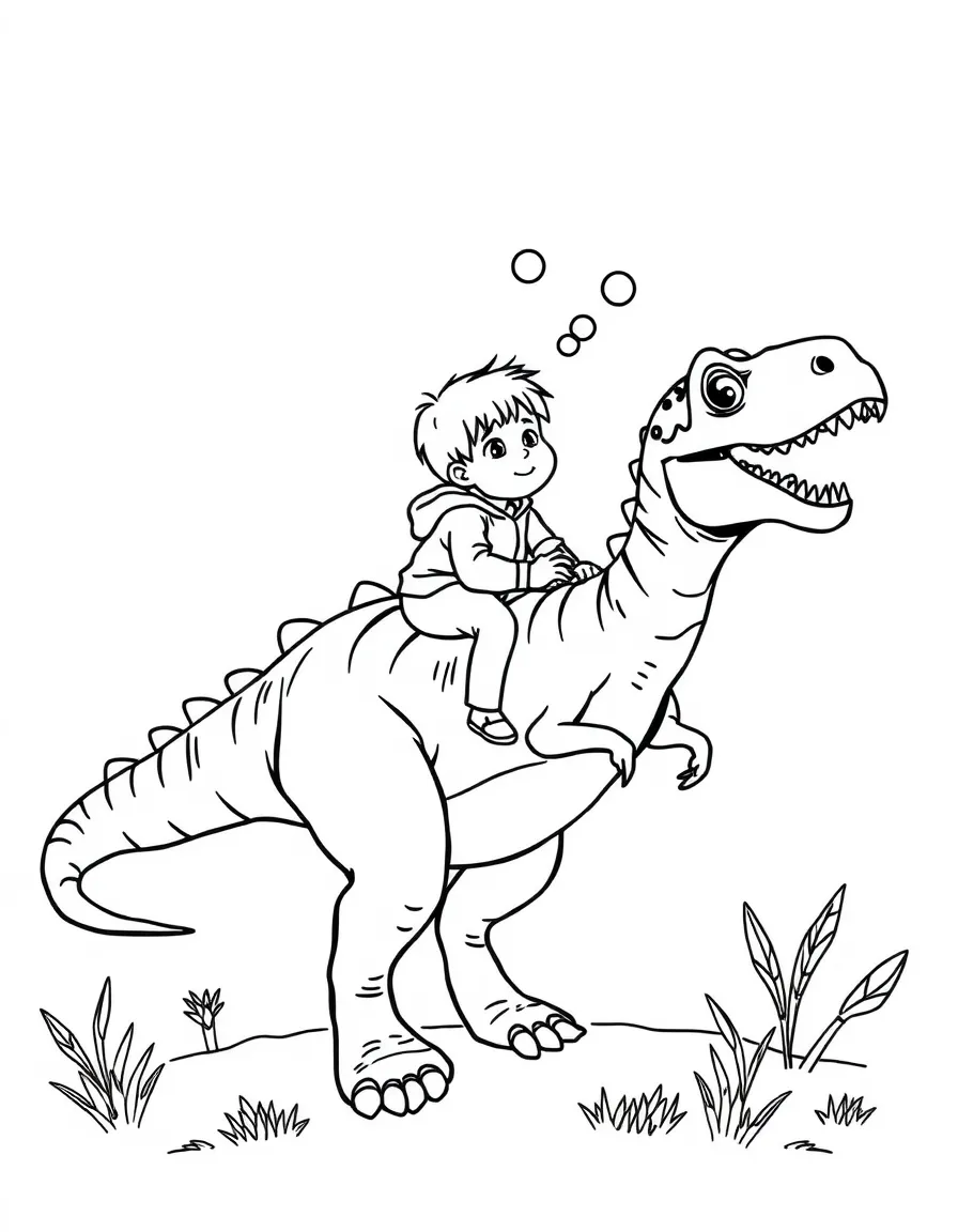 Child dreaming about riding a dinosaur
