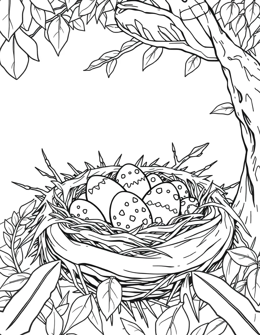 Dinosaur eggs in a well-hidden nest