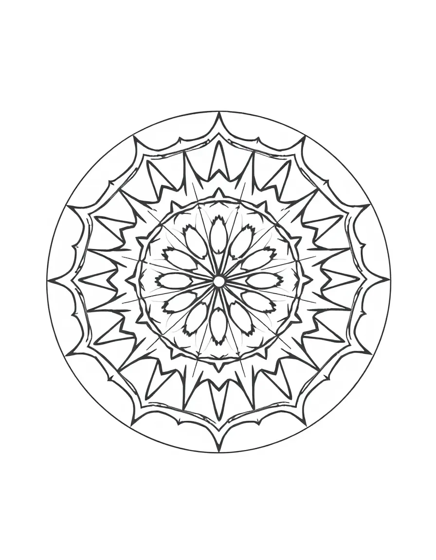 Simple circular mandala with eight repeating triangular patterns
