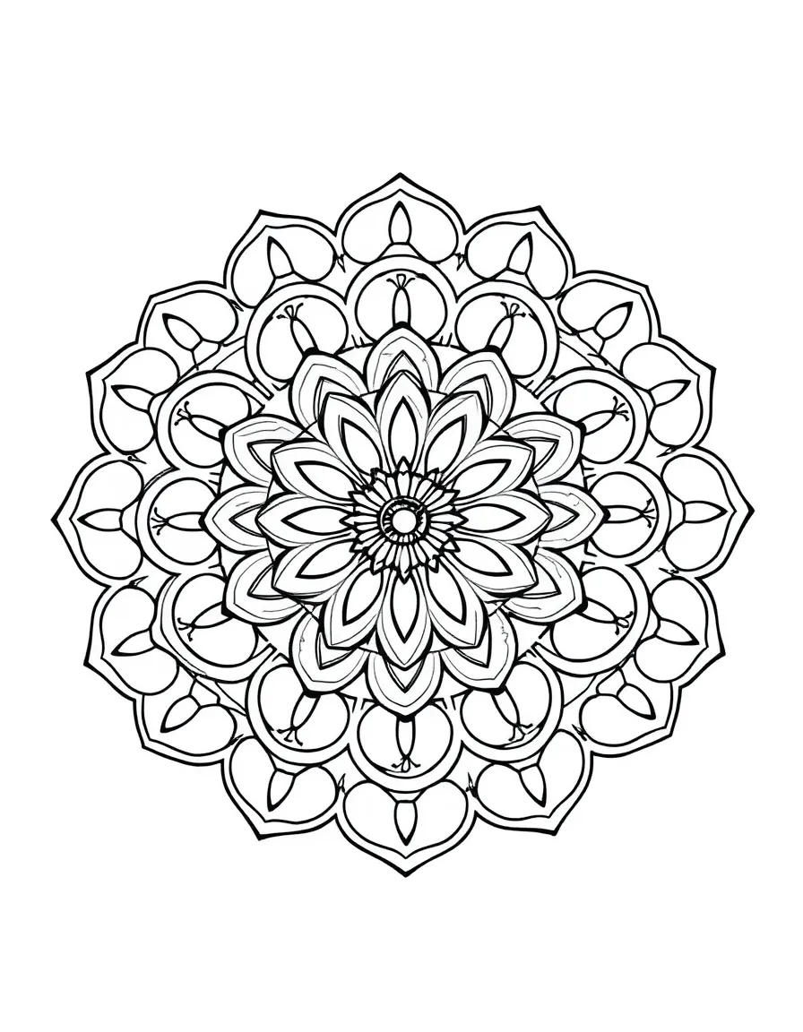 Mandala with interlocking circles creating flower-like patterns