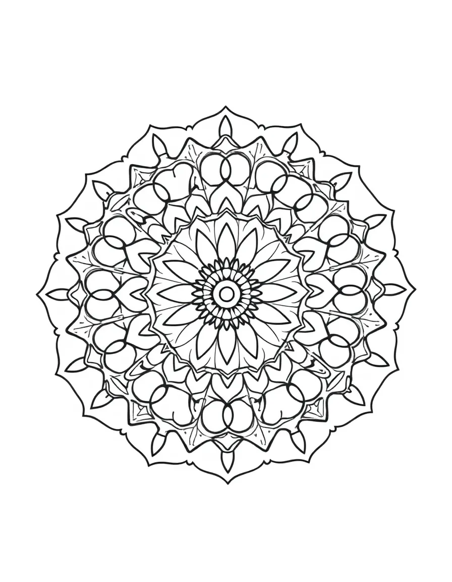 Simple mandala with alternating positive and negative space patterns