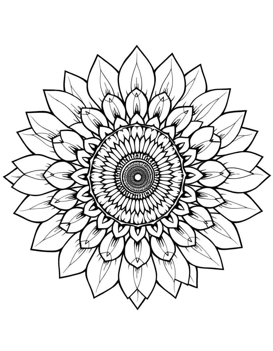 Geometric sunflower mandala with precise mathematical spiral patterns