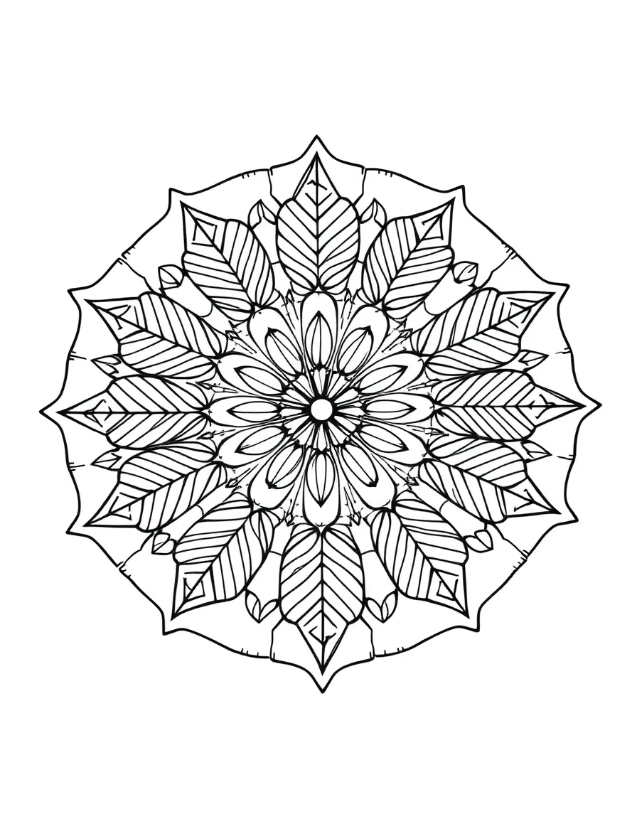 Leaf-pattern mandala with symmetrical frond designs