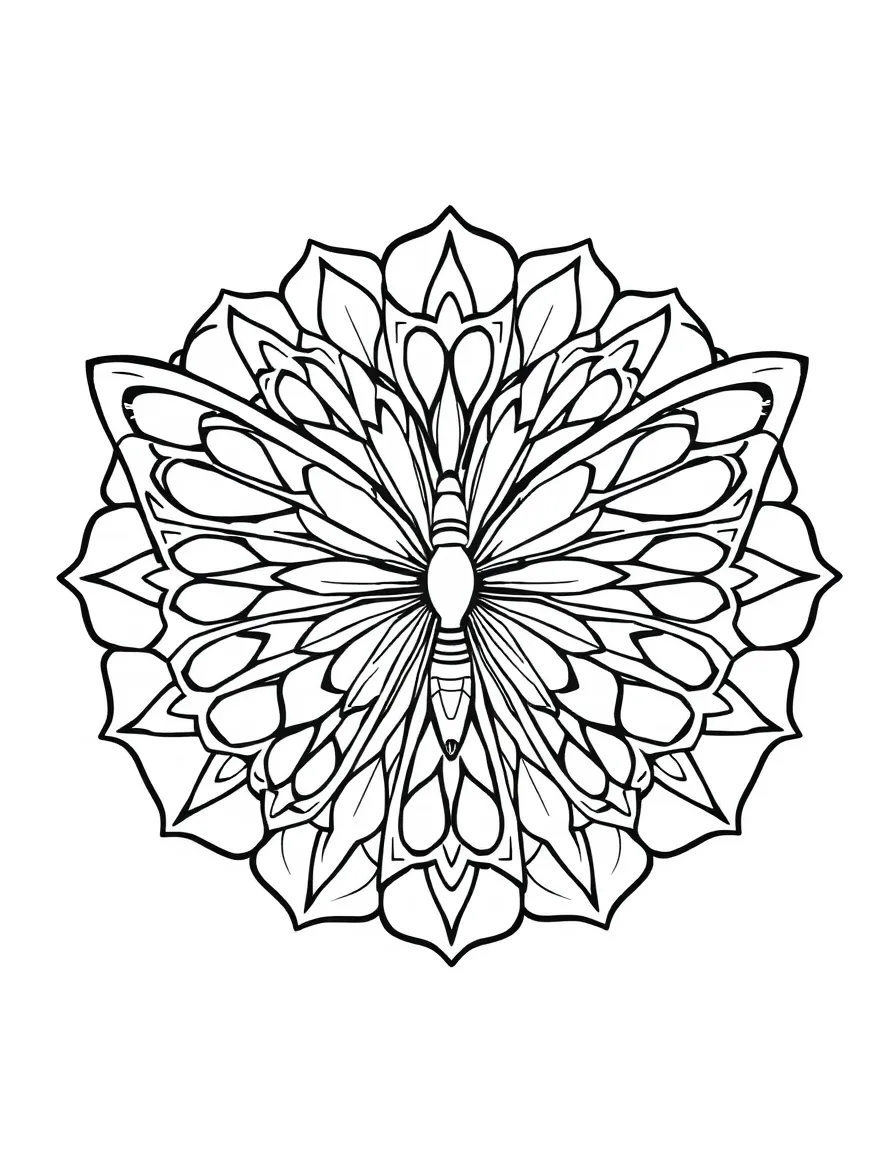 Geometric butterfly wing pattern mandala with bilateral symmetry