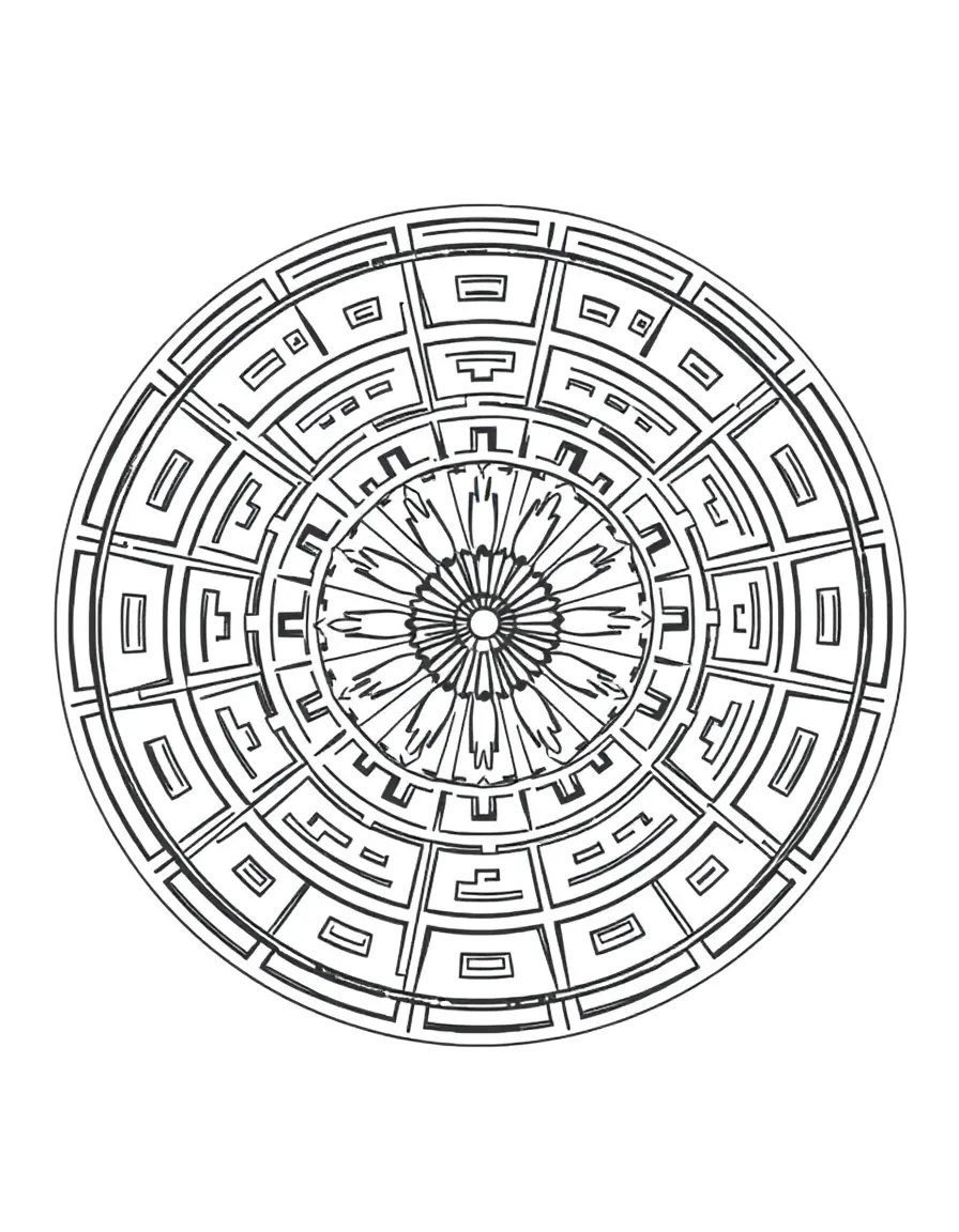 Greek key pattern mandala with meander motifs arranged radially
