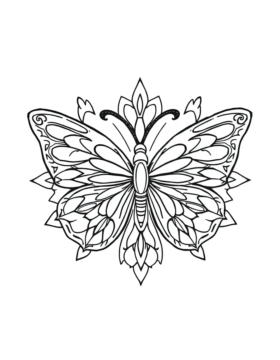 Butterfly mandala with symmetric wing patterns in perfect geometry
