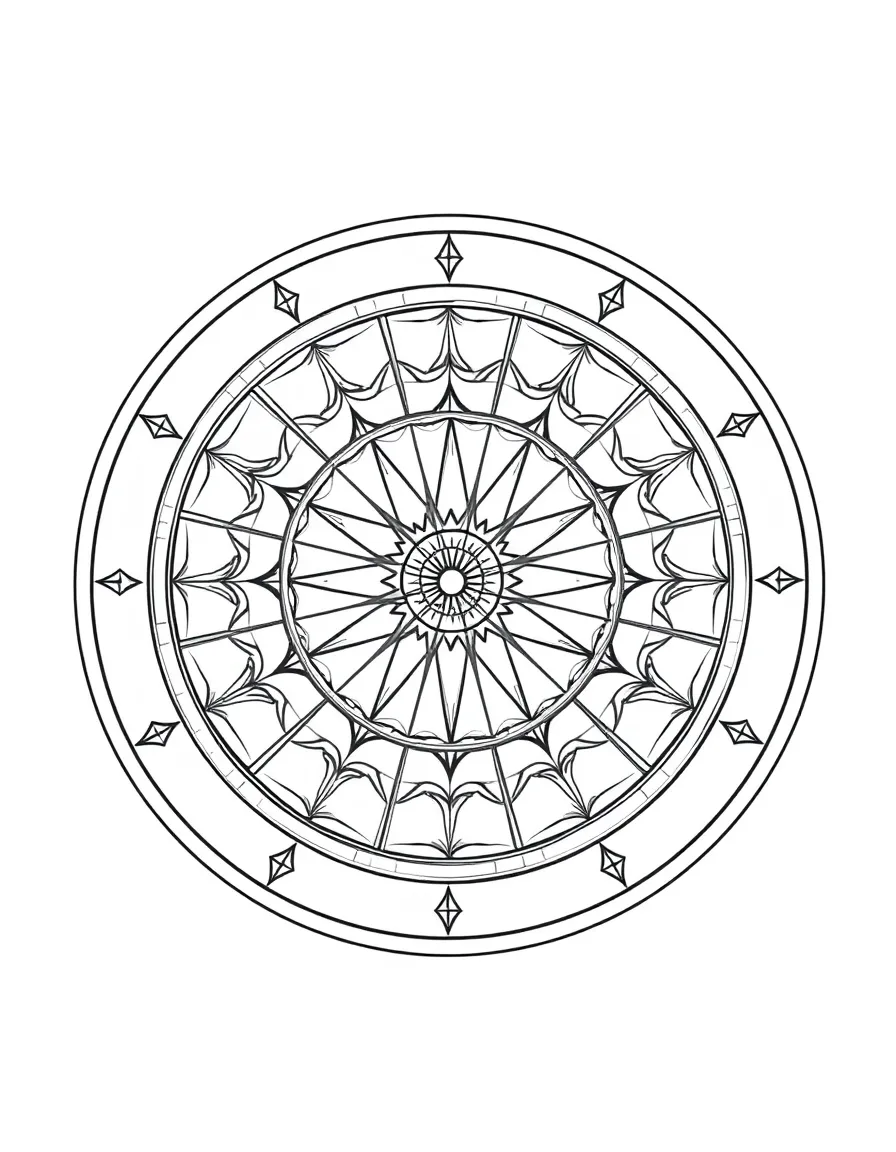 Zodiac wheel mandala with twelve equal geometric sections