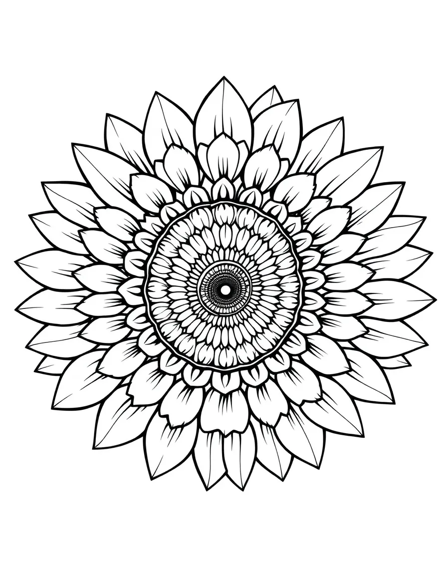 Sunflower mandala with Fibonacci spiral seed pattern