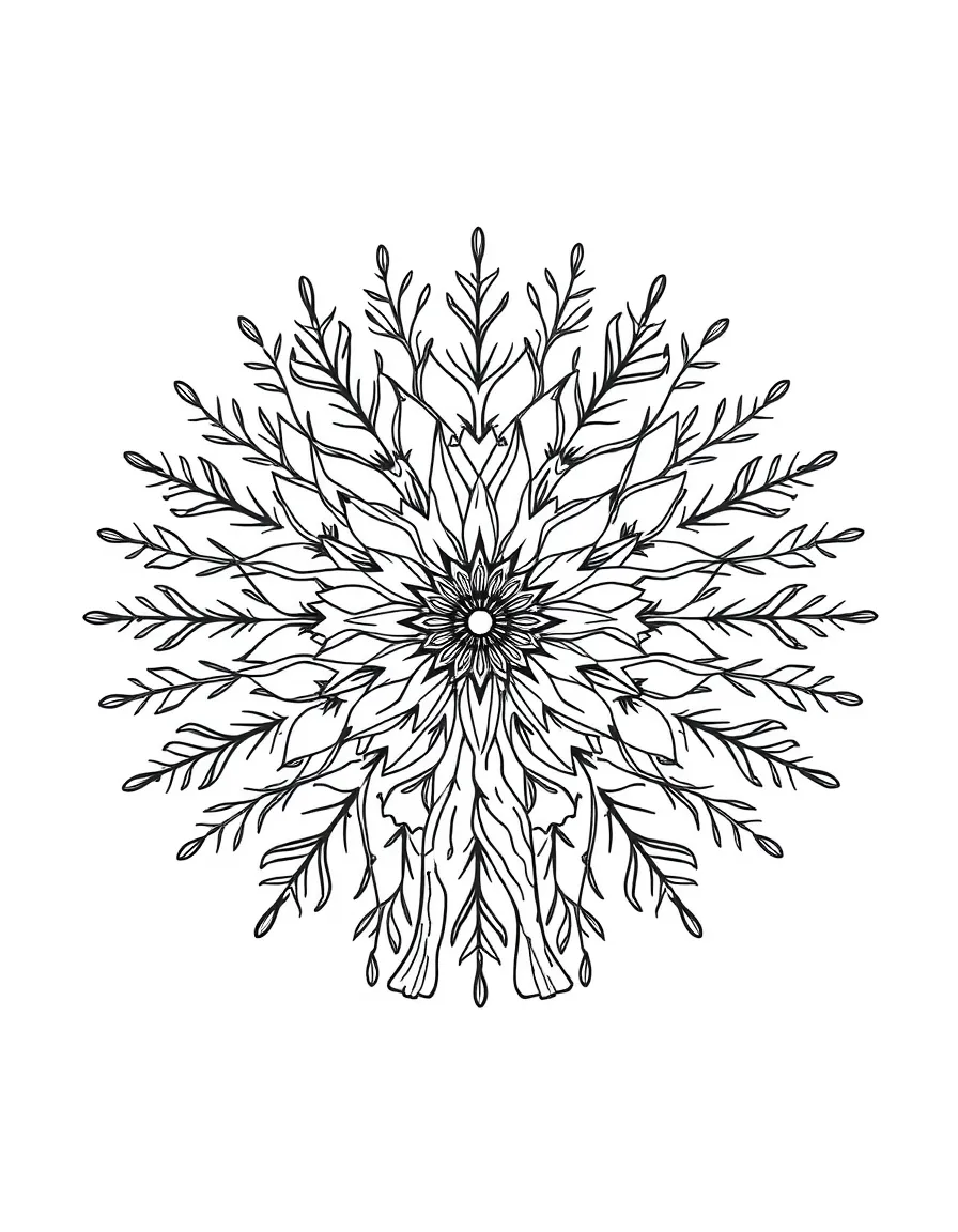Tree mandala with symmetrical branch patterns radiating from center