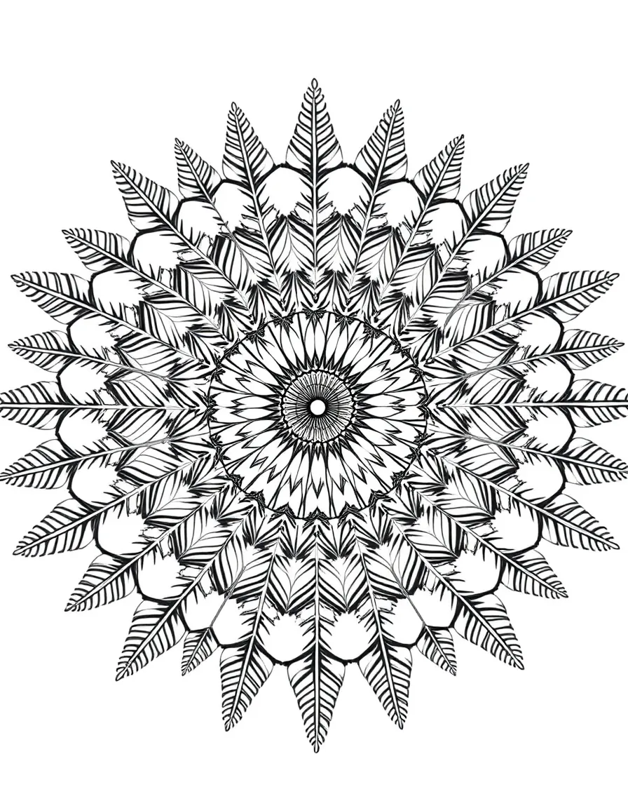 Fern mandala with fractal frond geometry in radial arrangement
