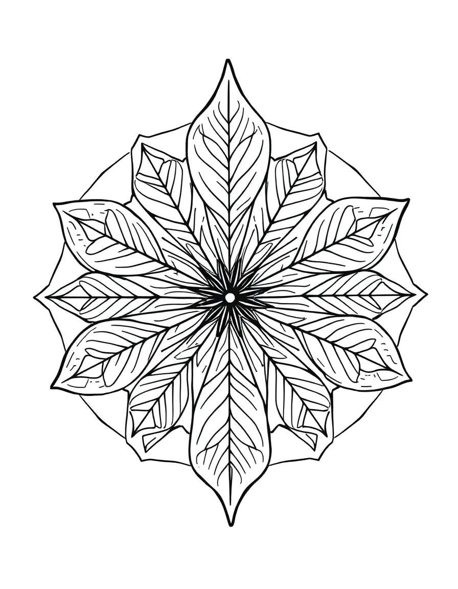 Leaf mandala with precise vein geometry and bilateral symmetry