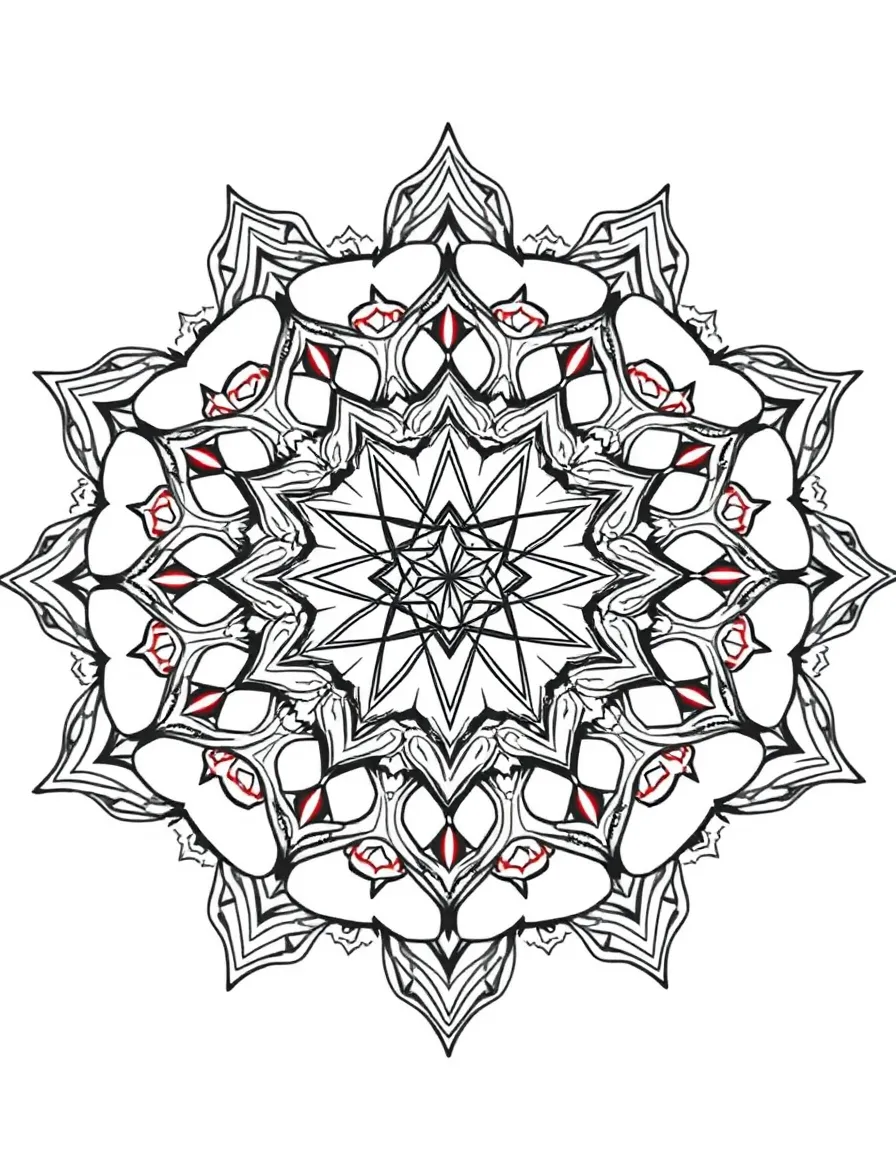 Ruby mandala with trigonal crystal system geometry