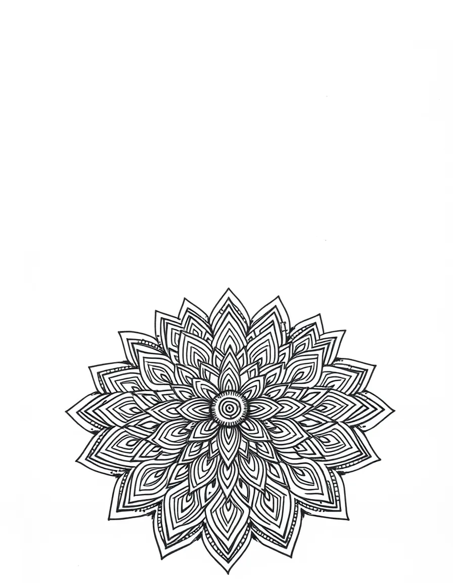 Mandala with geometric pattern density increasing toward the center
