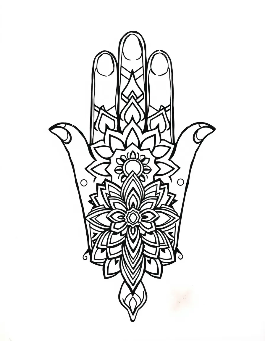 Hamsa hand mandala with geometric protective patterns