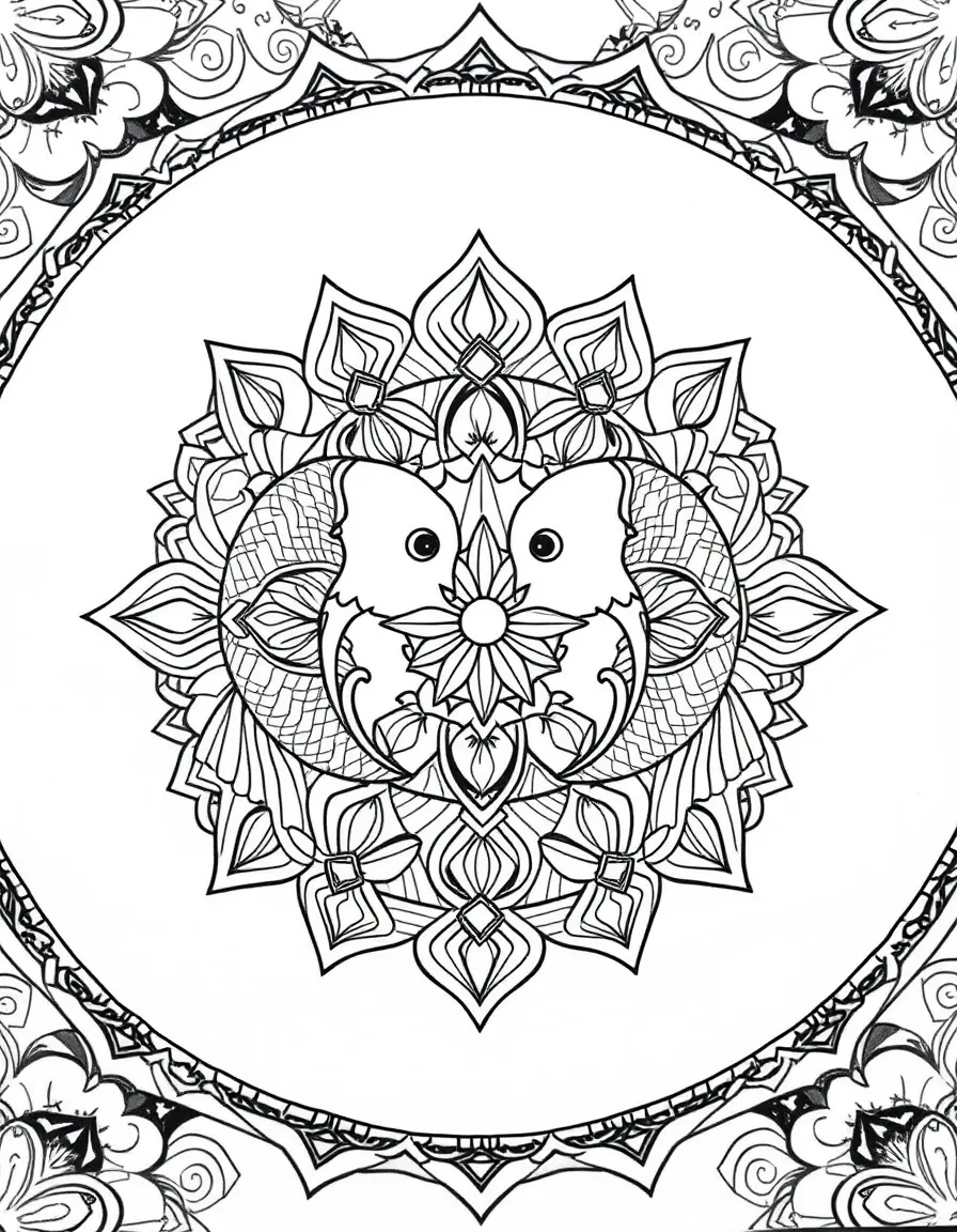 Pisces mandala with fish geometric mirror patterns