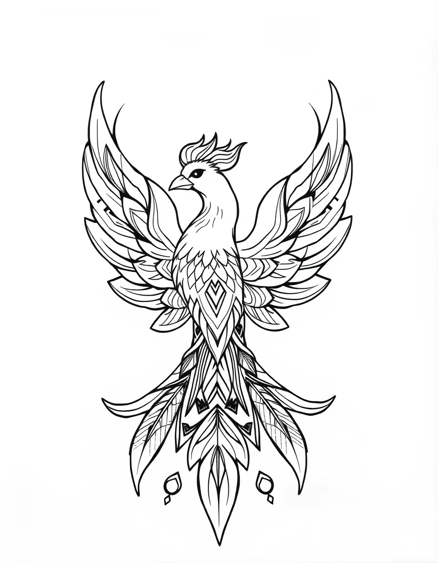Phoenix mandala with flame feather geometric patterns
