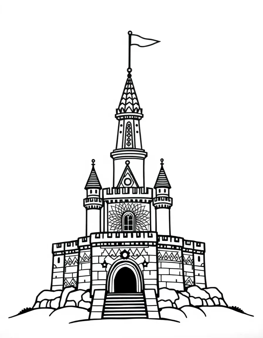Castle mandala with tower and wall geometric patterns