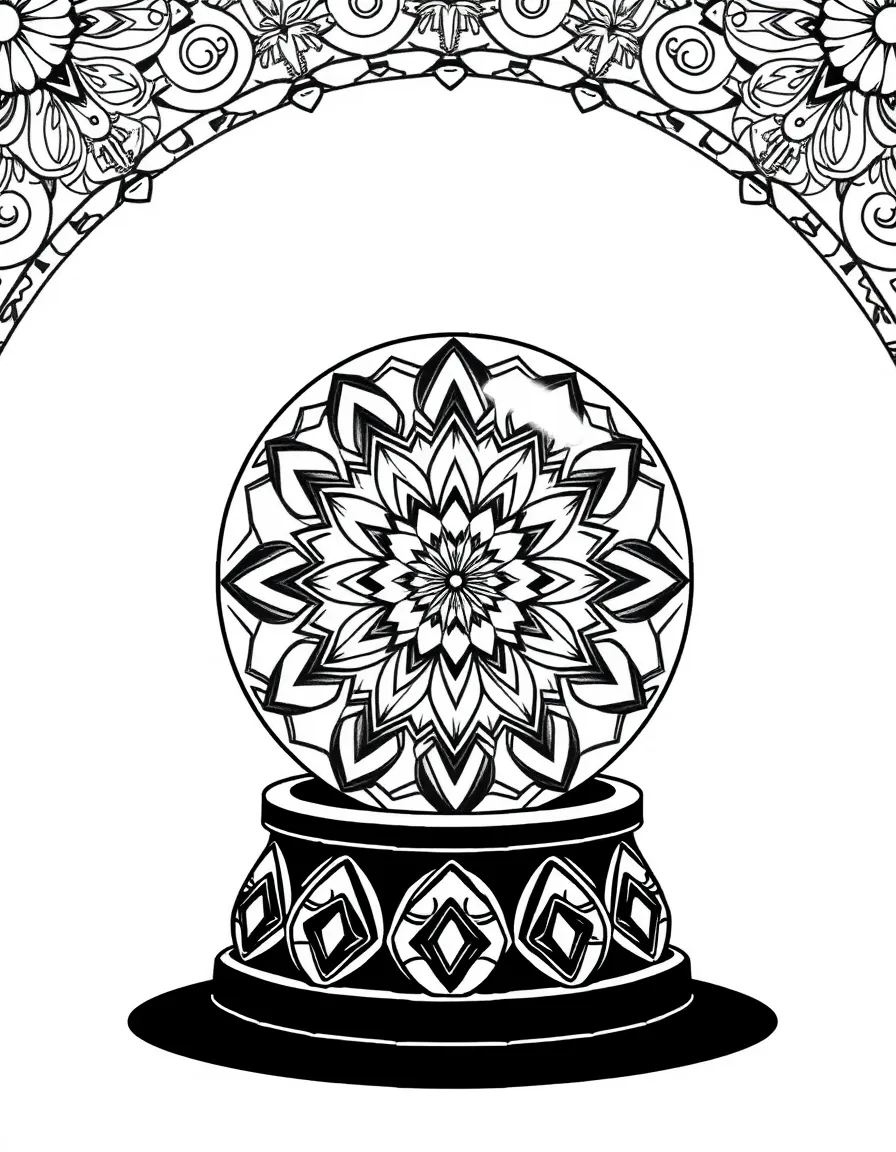 Crystal ball mandala with refraction geometric patterns