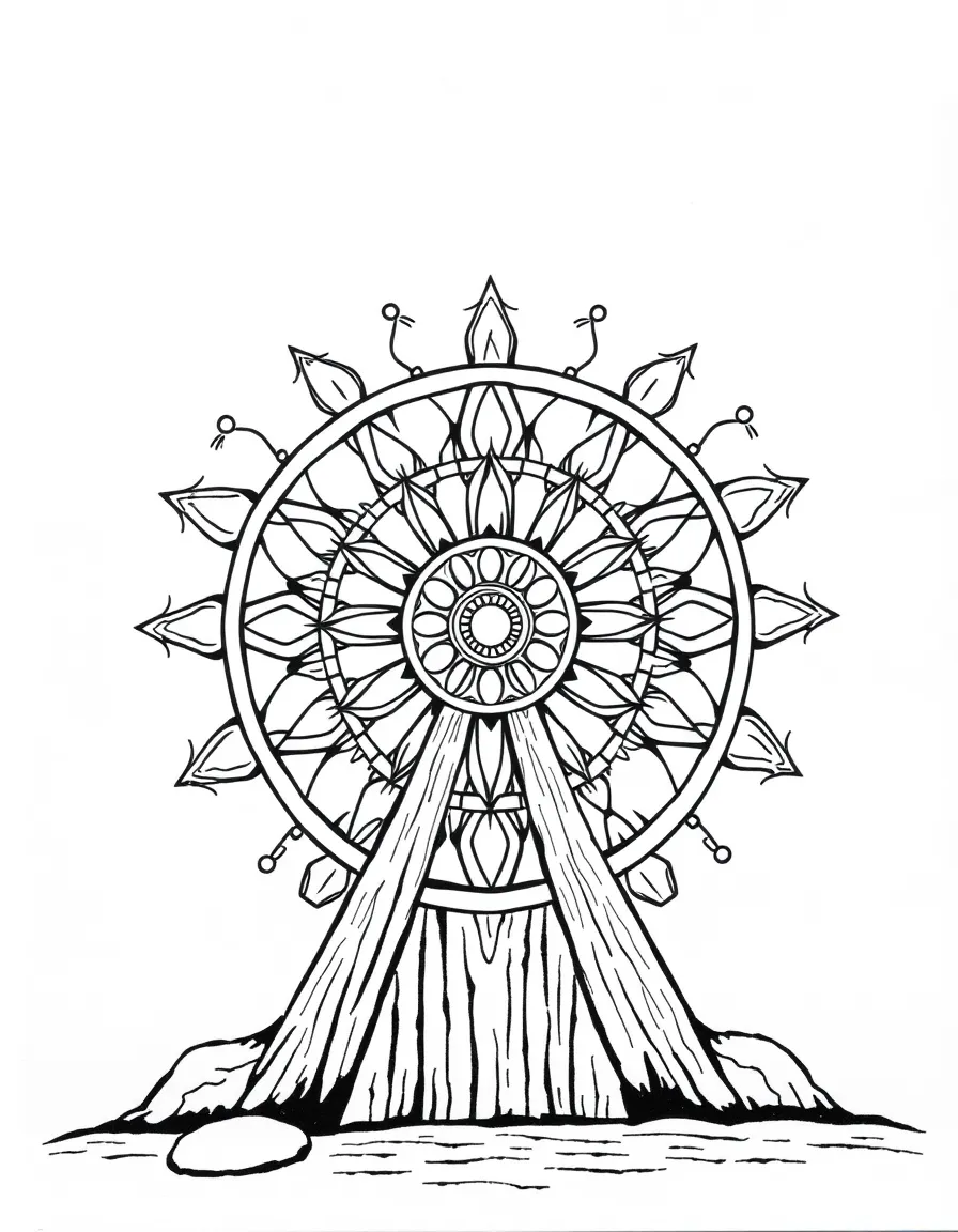 Primitive wheel mandala with early engineering geometry