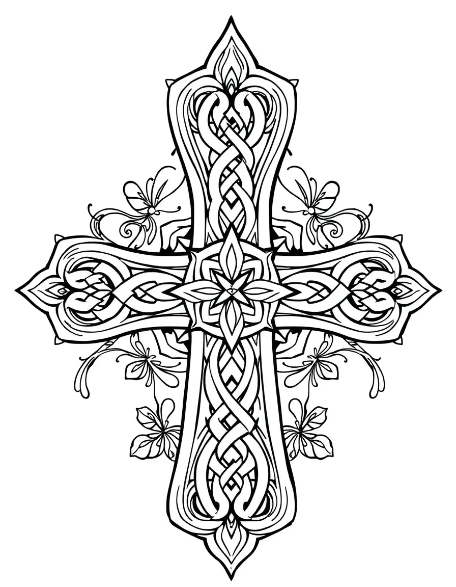 Ornate Celtic cross with intricate knotwork patterns and floral embellishments