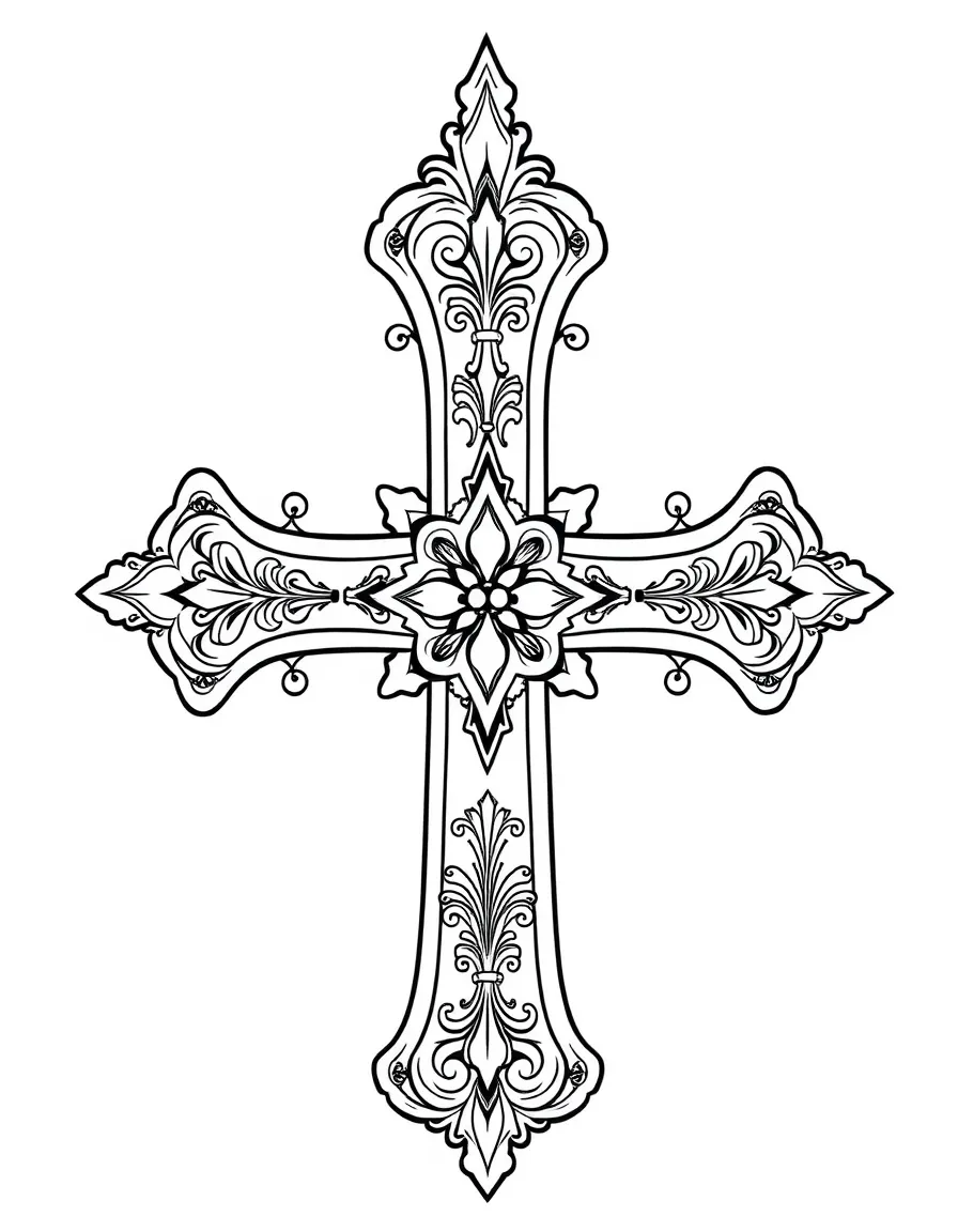Russian Orthodox three-bar cross with ornate detailing