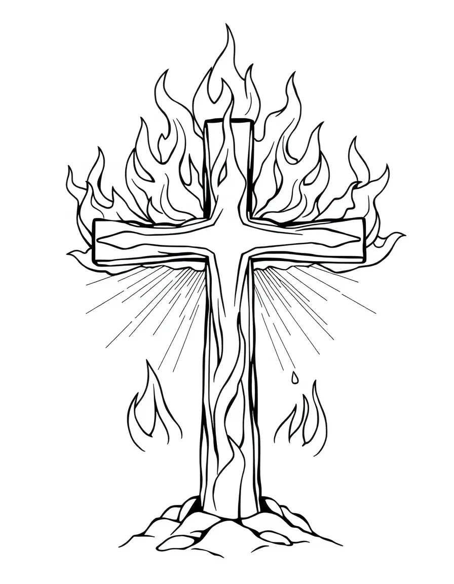 Cross with flames of Pentecost surrounding it