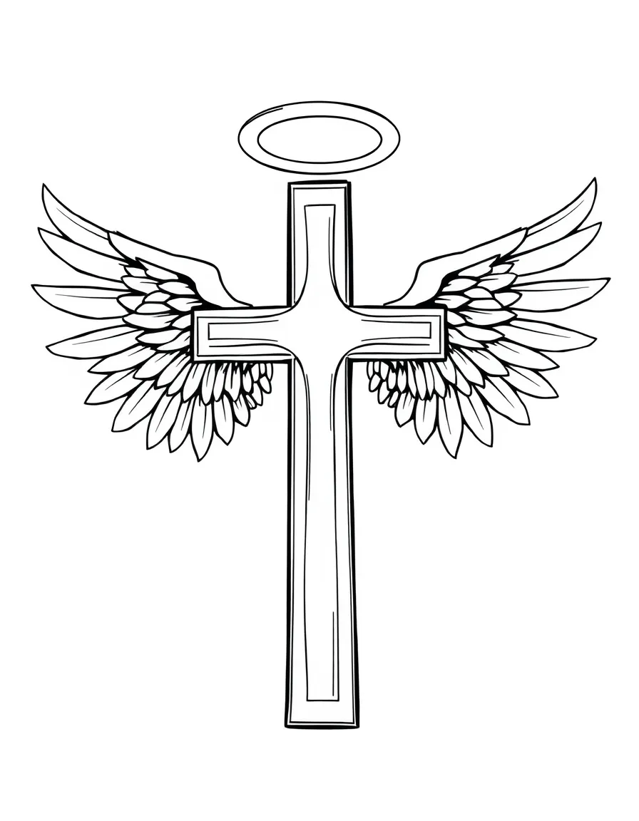 Cross with detailed angel wings extending from each side