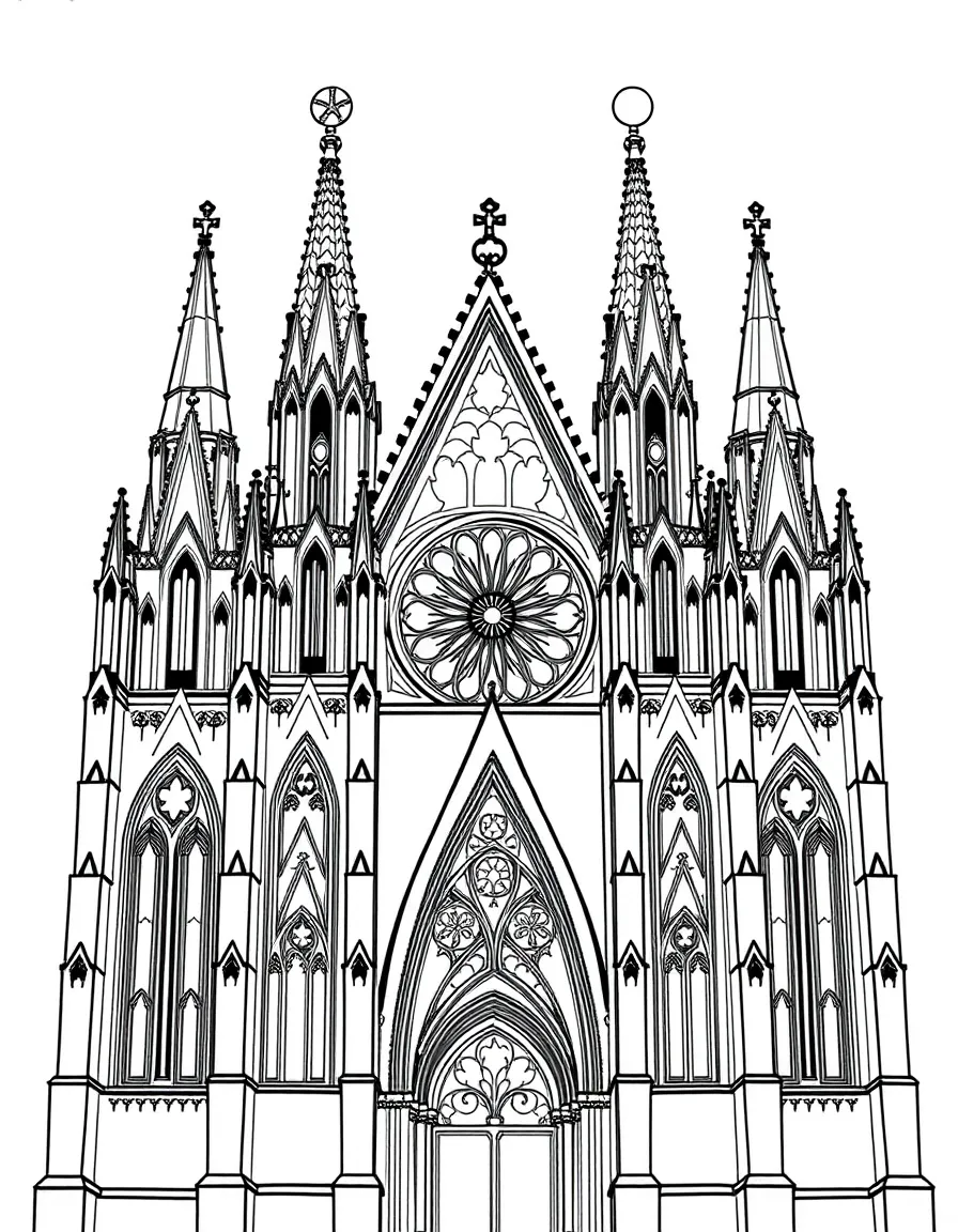 Gothic cathedral with detailed flying buttresses and elaborate rose window