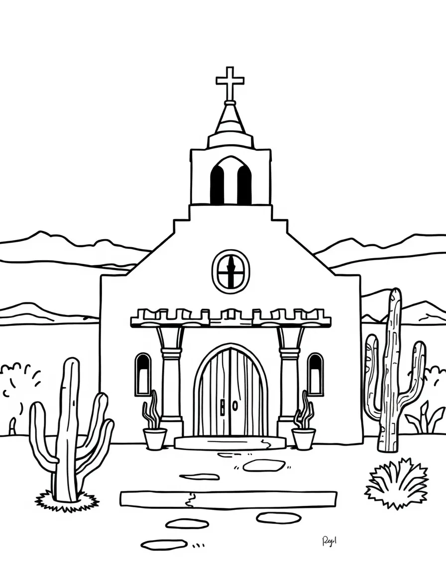 Mission-style church with southwestern architectural elements
