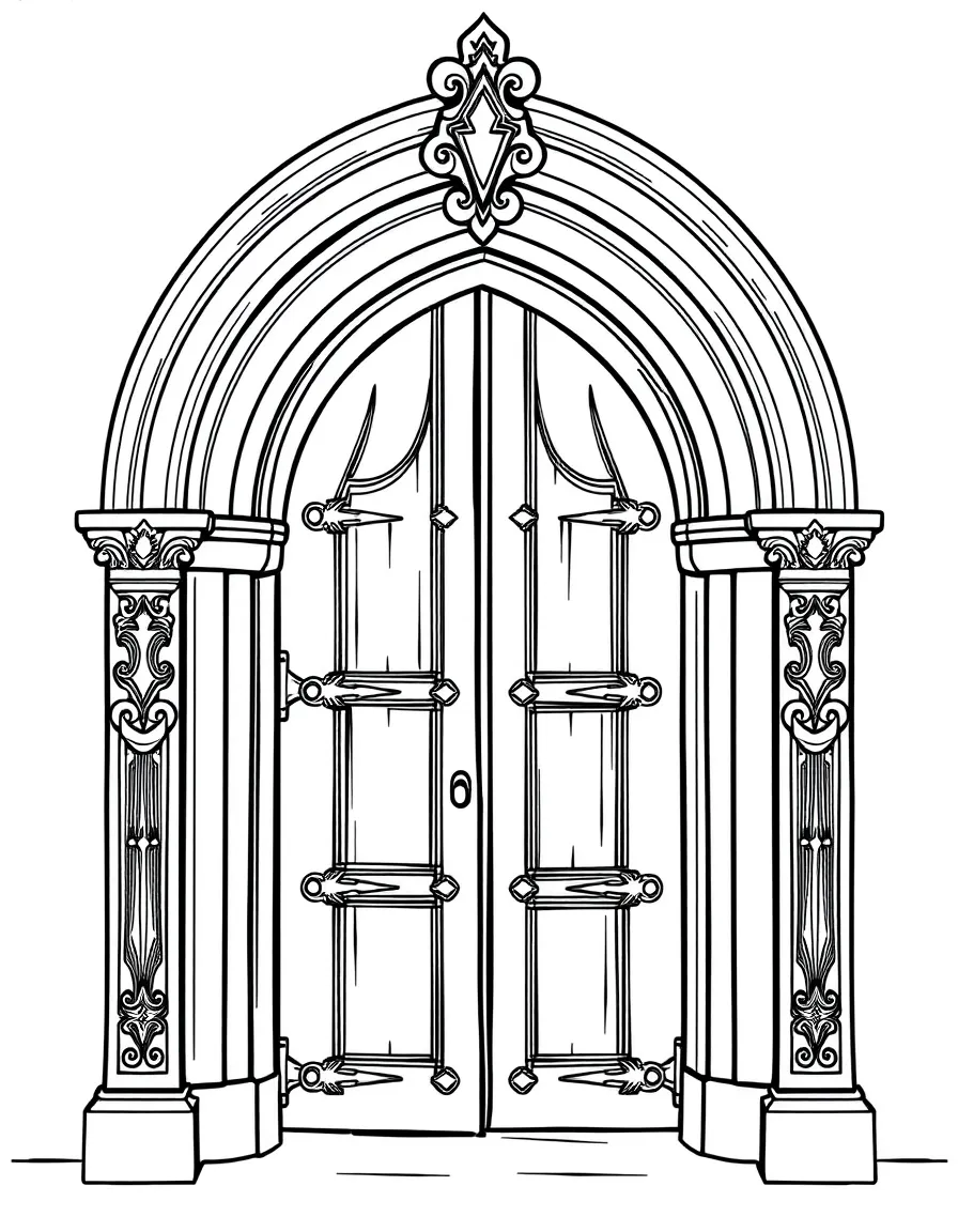 Church doorway with ornate carvings and decorative hinges