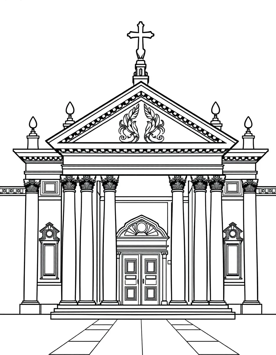 Italian basilica with columned entrance and decorative elements