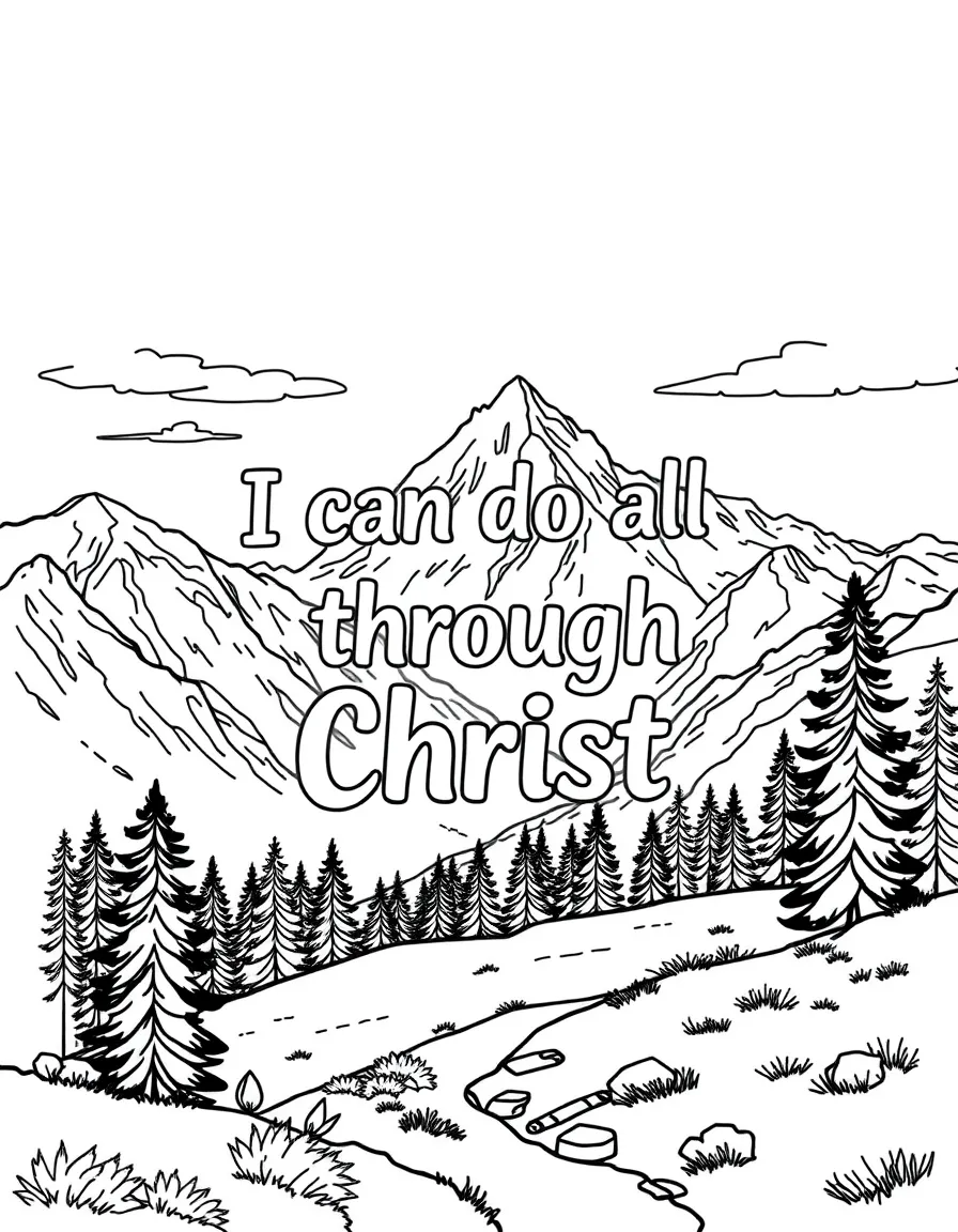 "I can do all things through Christ" (Philippians 4:13) with mountain landscape background