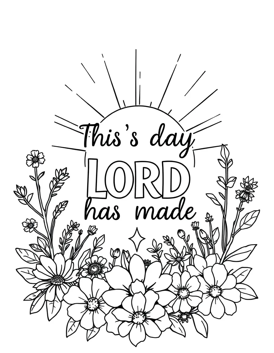 "This is the day the Lord has made" (Psalm 118:24) with sunrise and floral elements