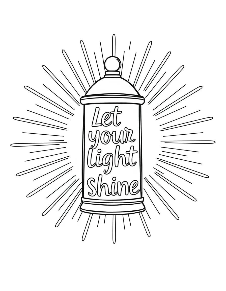 "Let your light shine" (Matthew 5:16) with lantern and radiating light patterns