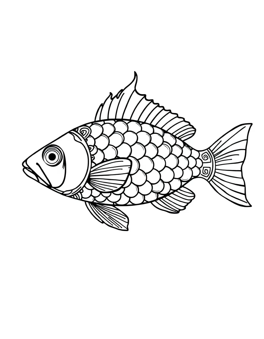 Ichthys (fish symbol) filled with scales and decorative patterns
