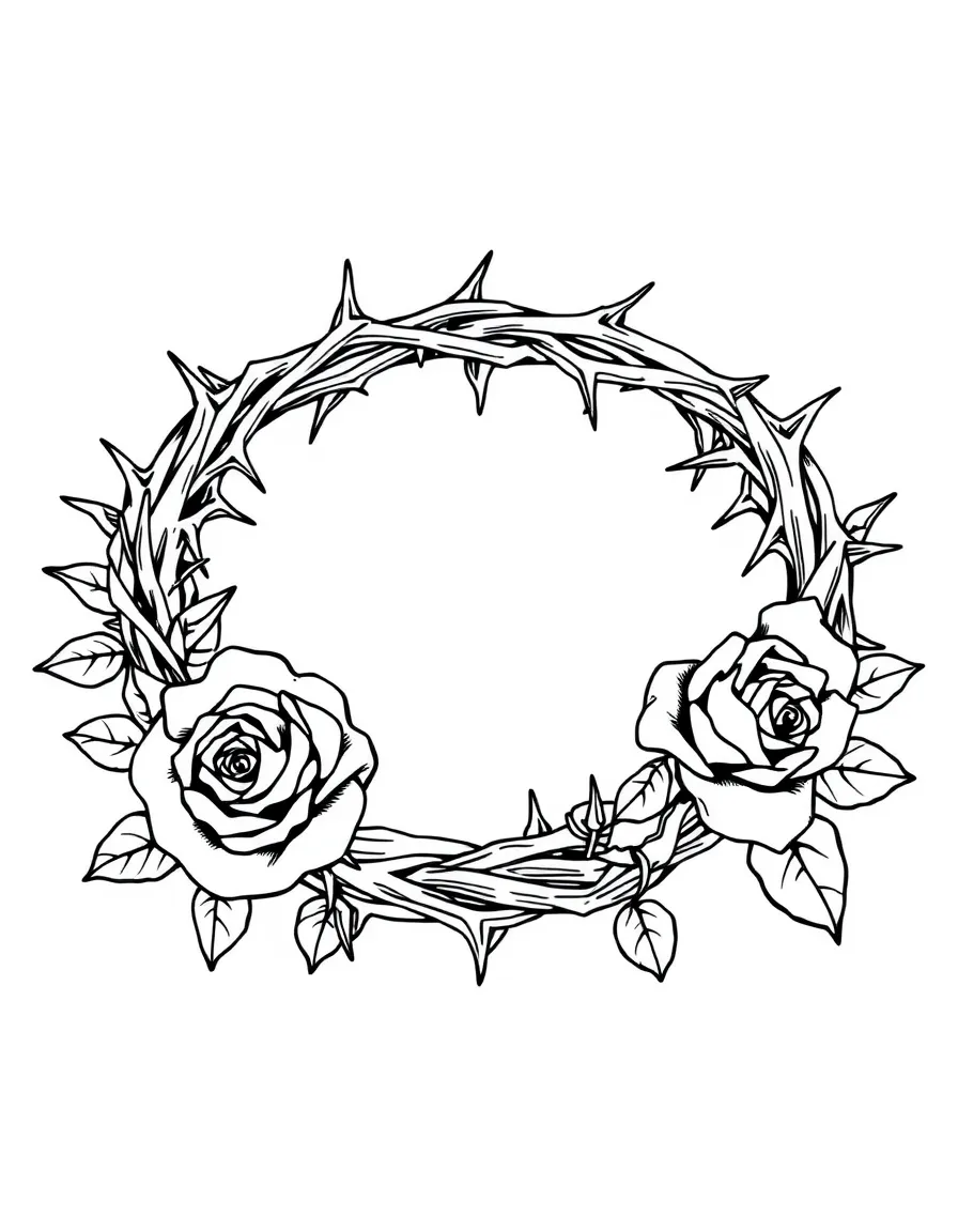 Crown of thorns with detailed thorn texture and rose elements intertwined