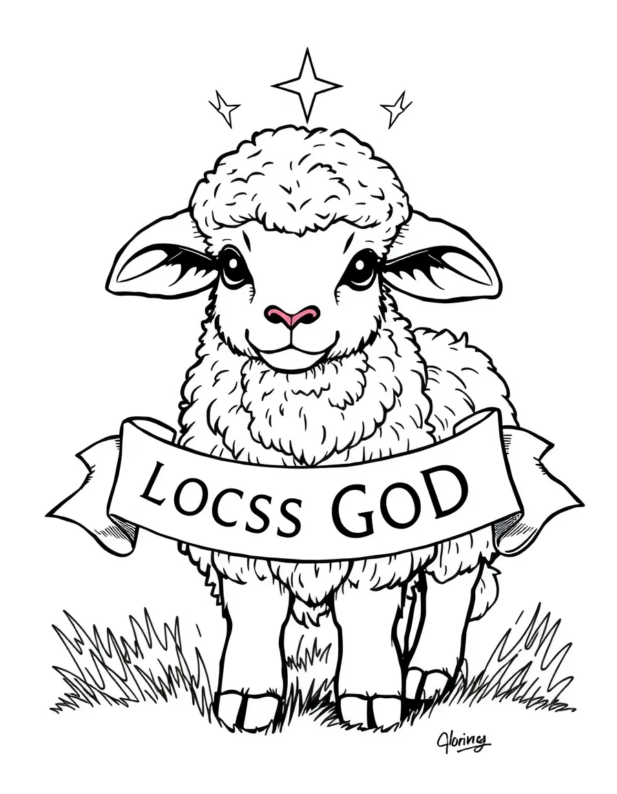 Lamb of God with banner and detailed wool texture