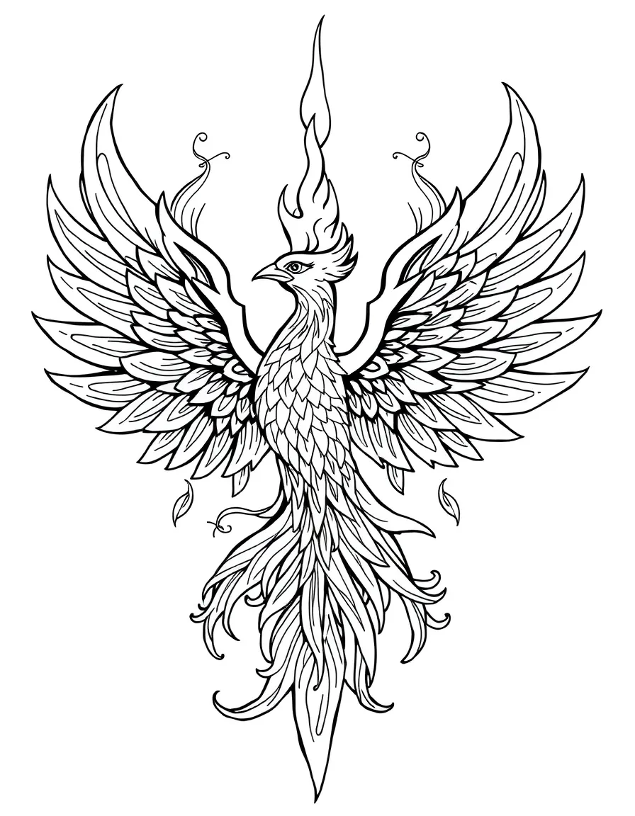 Phoenix rising (resurrection symbol) with detailed flame patterns