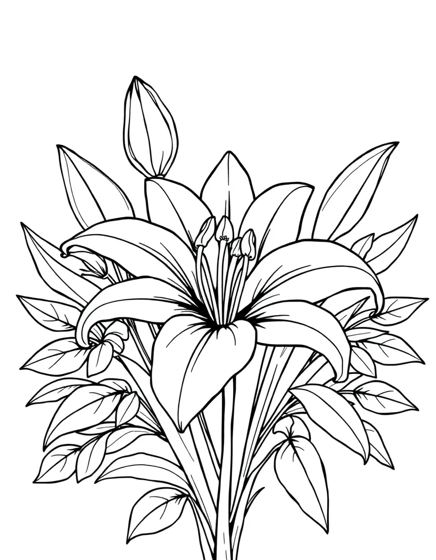 Easter lily with detailed petals and leaves in decorative arrangement