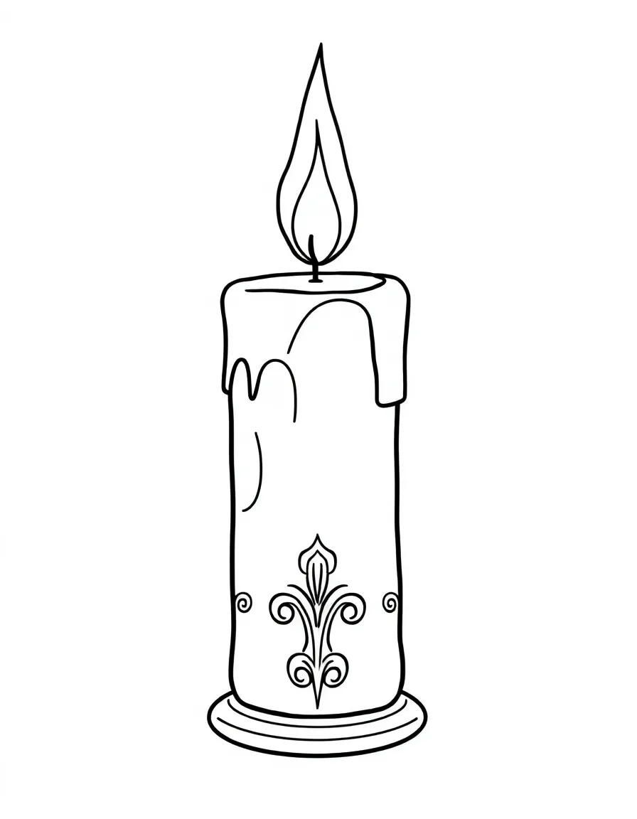 Paschal candle with detailed flame and decorative wax patterns