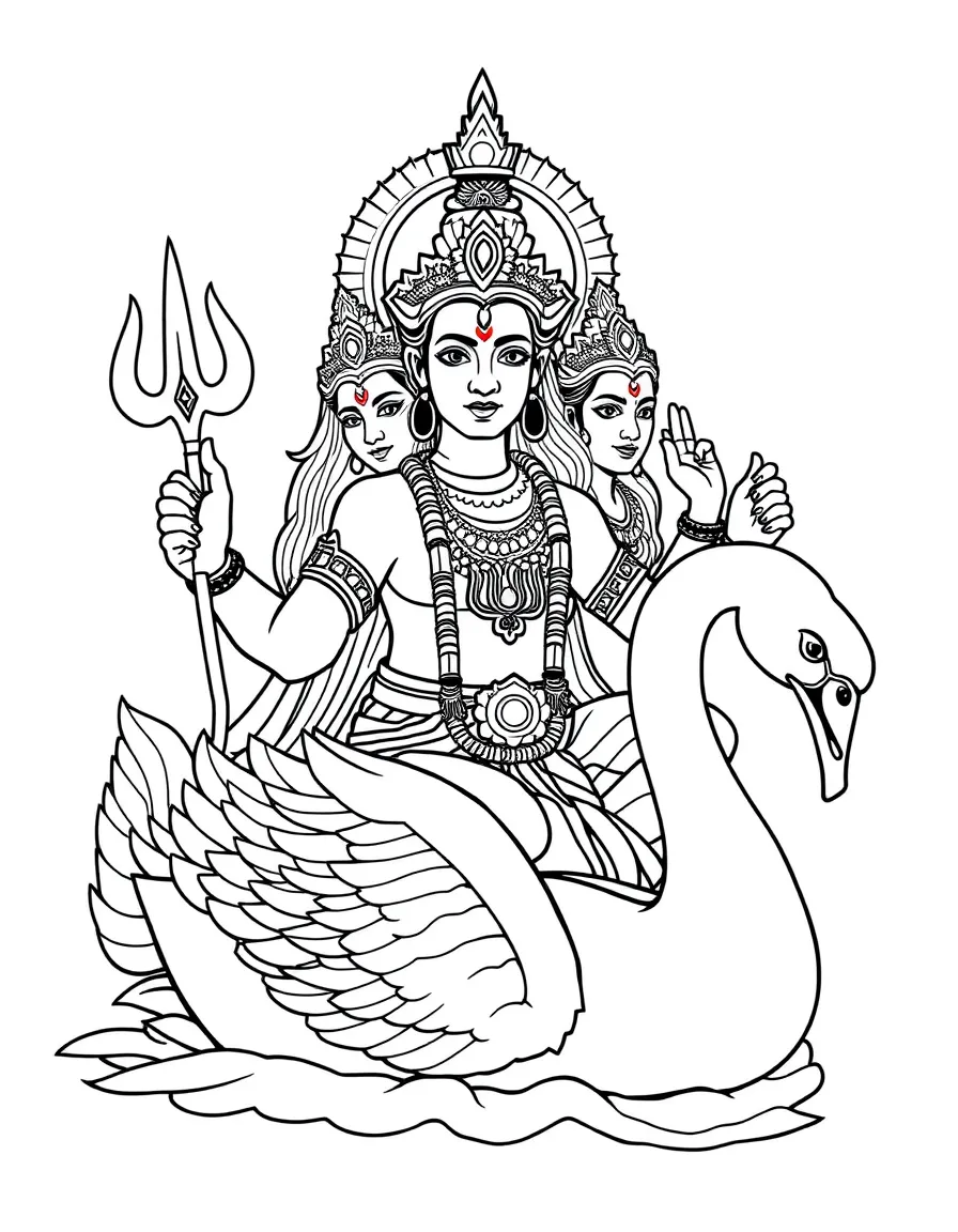 Brahma with four faces and swan vehicle with detailed features