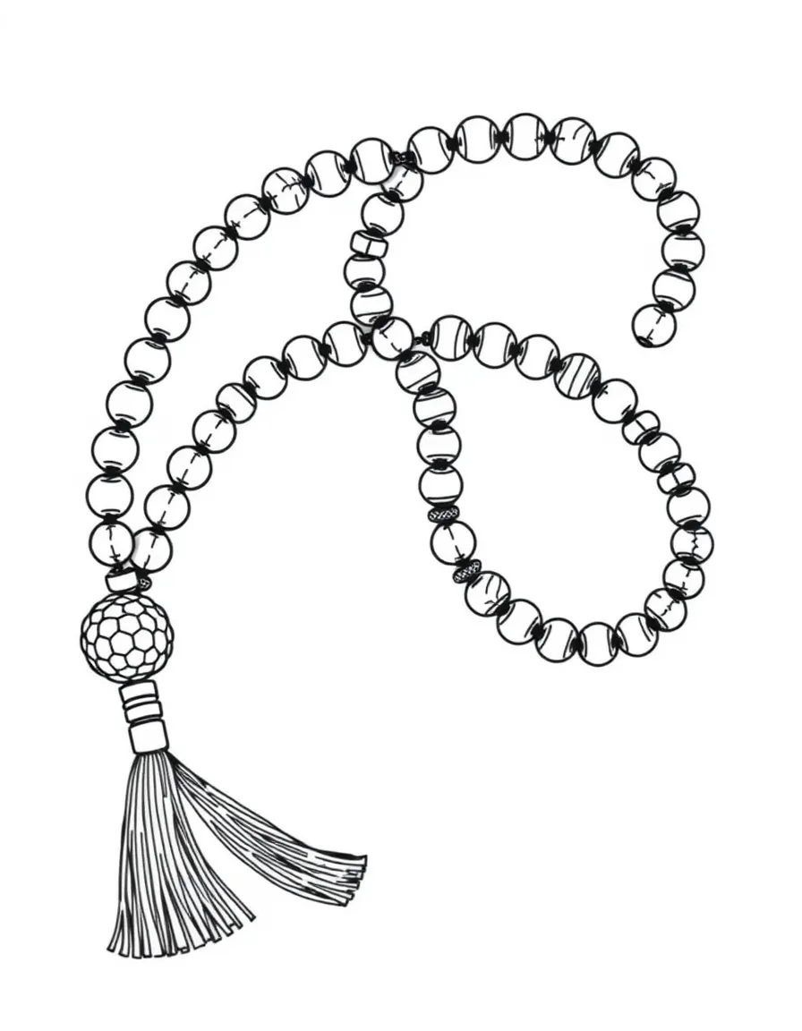 Rudraksha beads in mala form with detailed texture and tassel