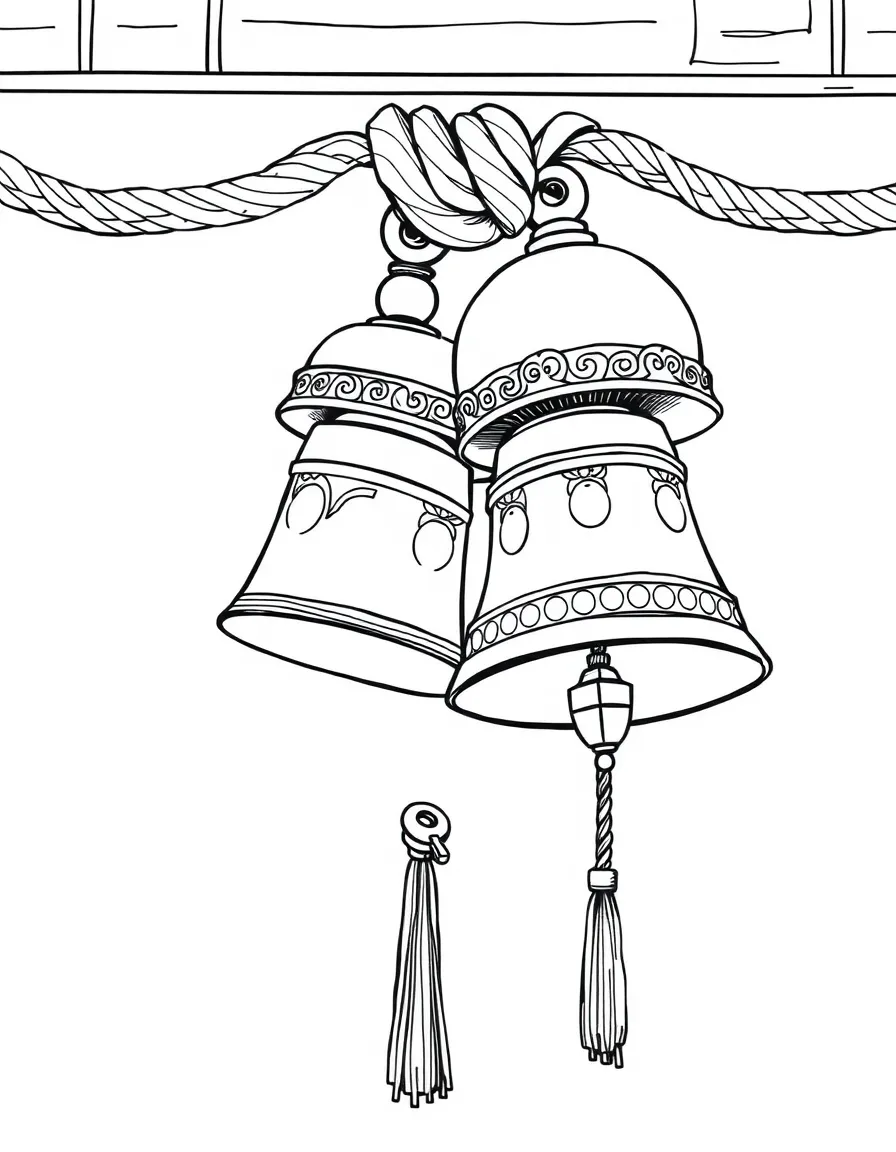 Temple bells with detailed rope and hanging mechanism