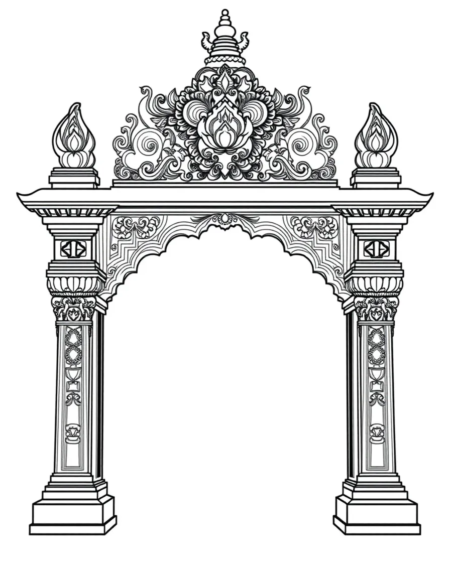 Traditional Hindu archway (torana) with detailed carvings