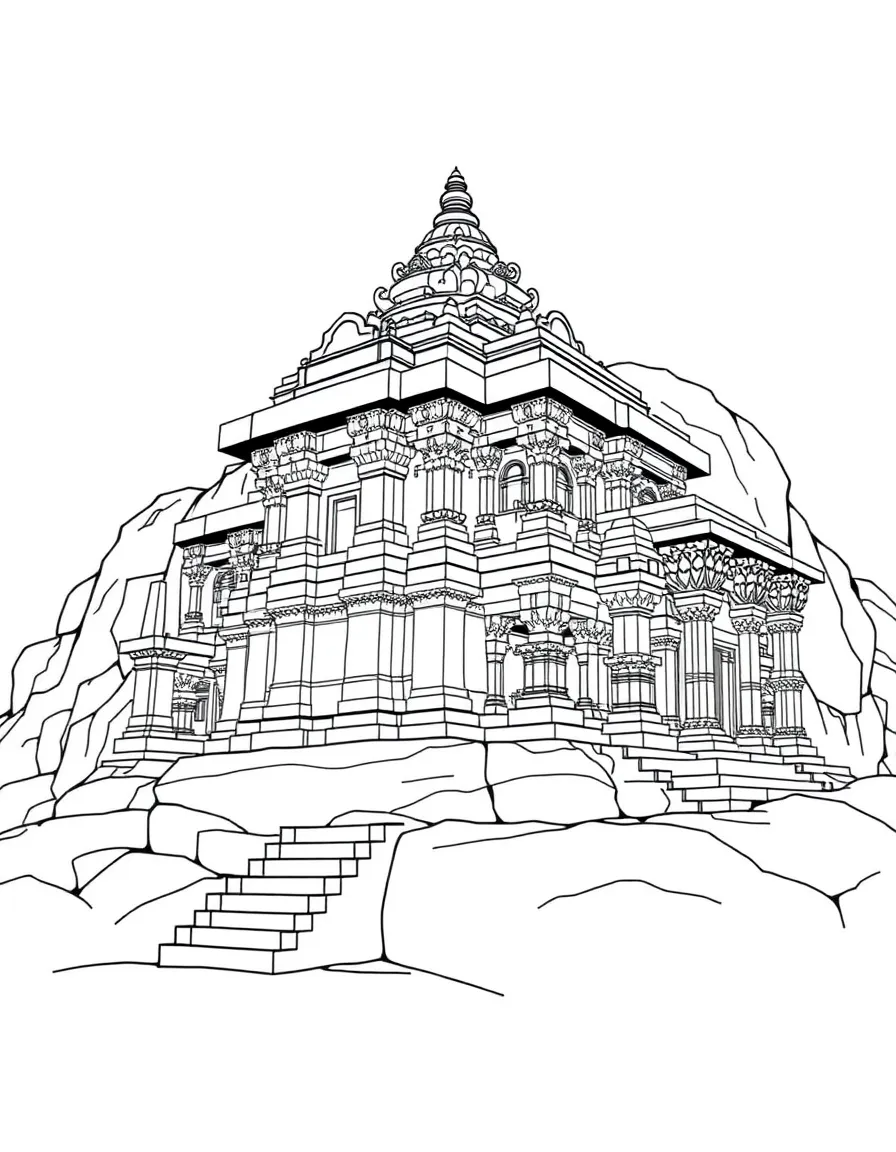 Kailasa Temple (Ellora) with detailed rock-cut elements and sculptures