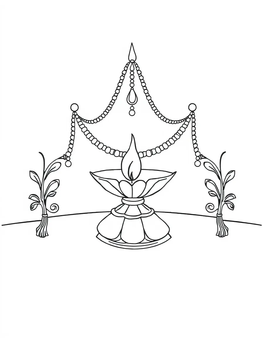Decorated temple lamp (diya) arrangement for festival