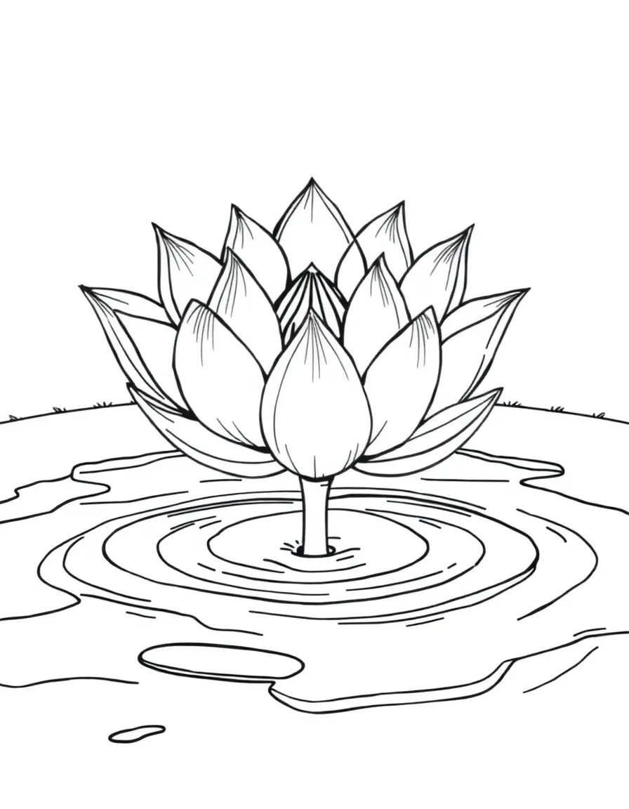 Lotus flower emerging from muddy water with detailed petals and symbolism