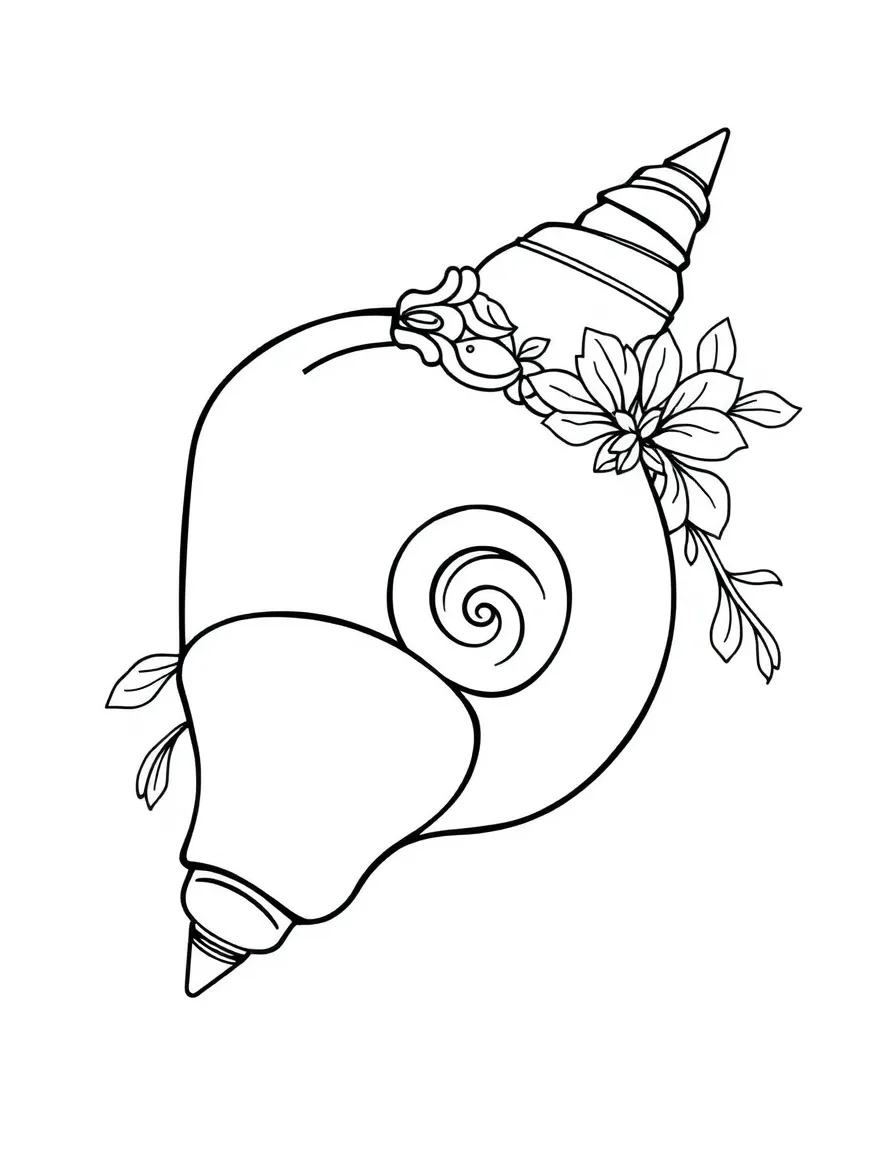 Conch shell (sankha) with spiral detail and decorative elements