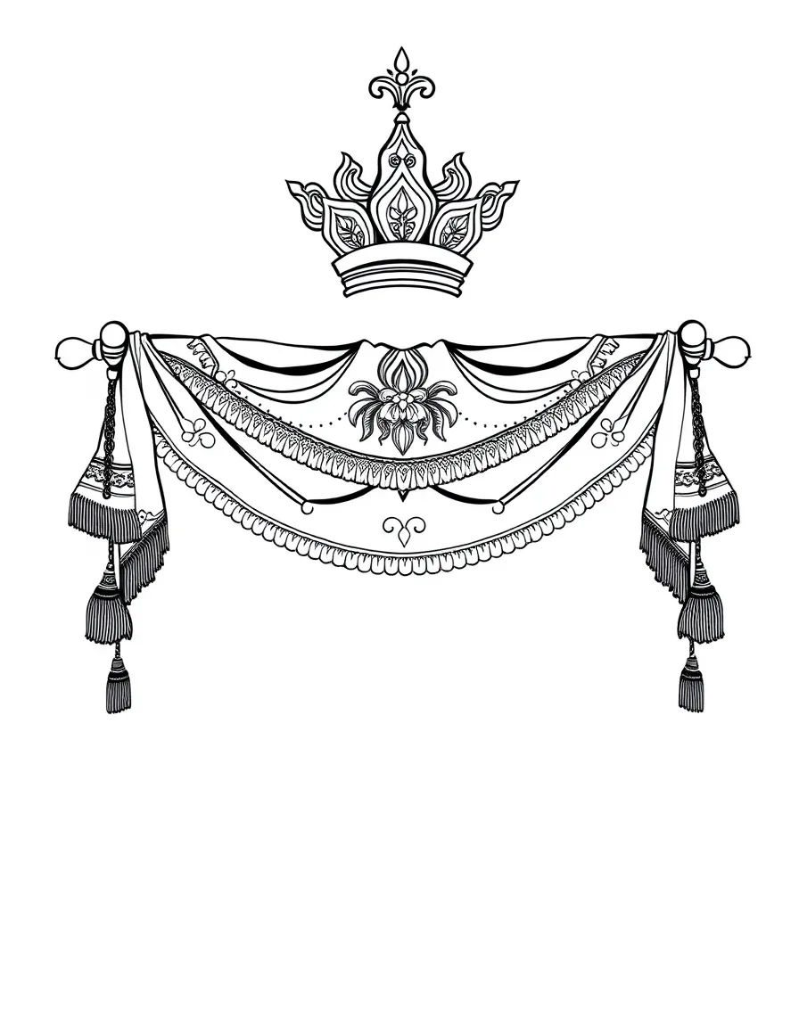 Victory banner (dhvaja) with detailed fabric patterns and top ornament